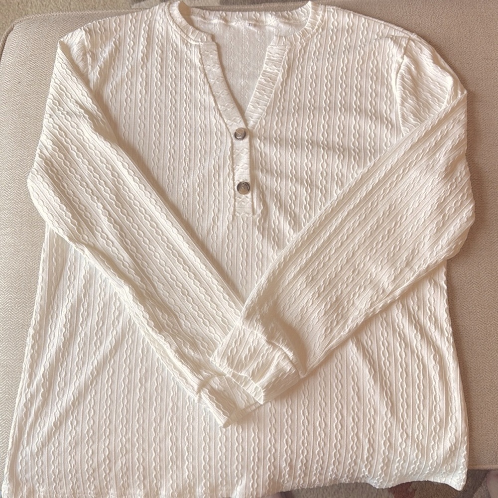 Cream Button V Neck Blouse Tunic - Picture 4 of 7